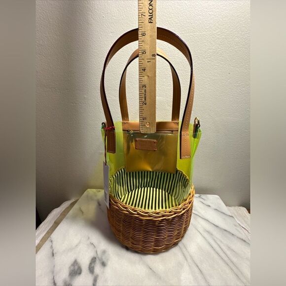 Frances Valentine bucket purse wicker bottom neon green NWT missing strap - Picture 10 of 16